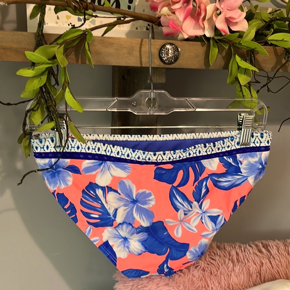 Tropical Bikini Bottom Coral Blue Floral Womens Medium New - Picture 4 of 6